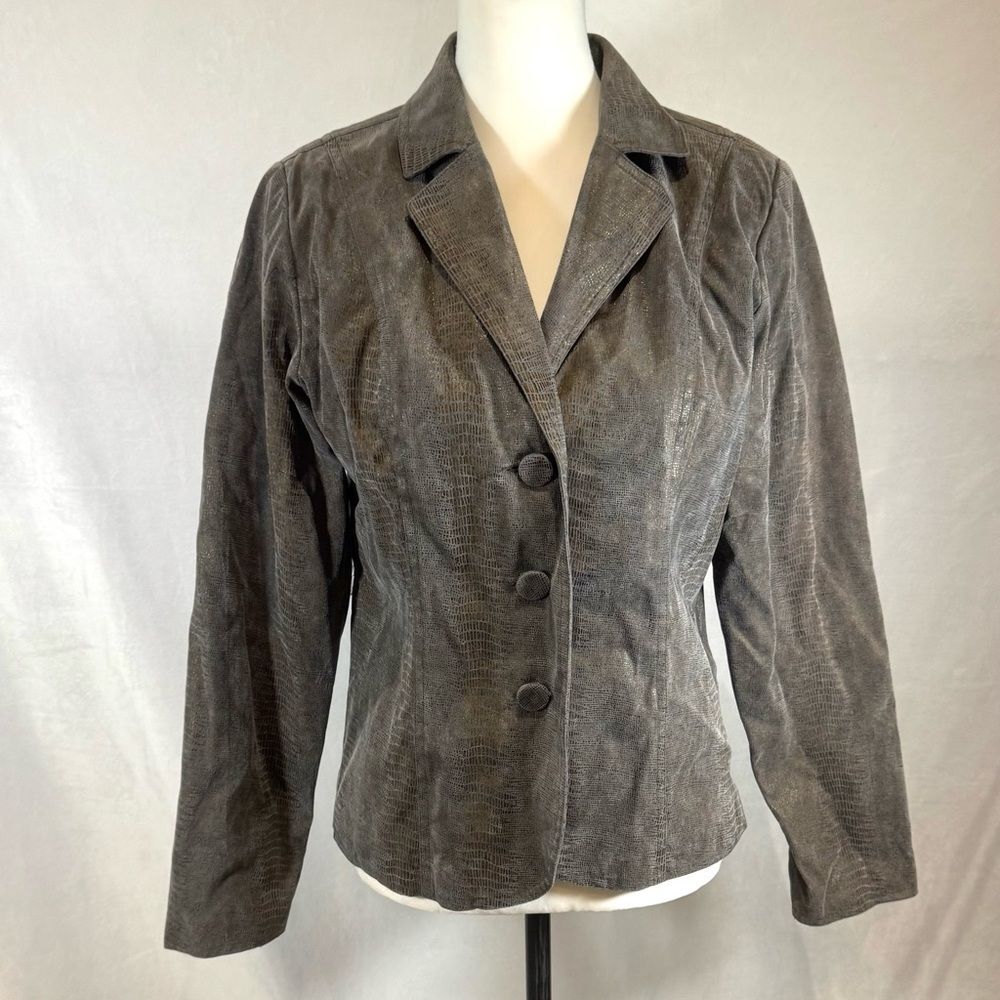 Vintage Bamboo Traders gray suede metallic snakeskin print blazer jacket small
